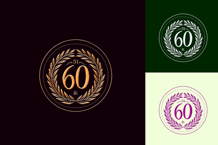 PSD logotipo del 60 aniversario con un diseño elegante clásico con colecciones de diseño abstracto vectorial