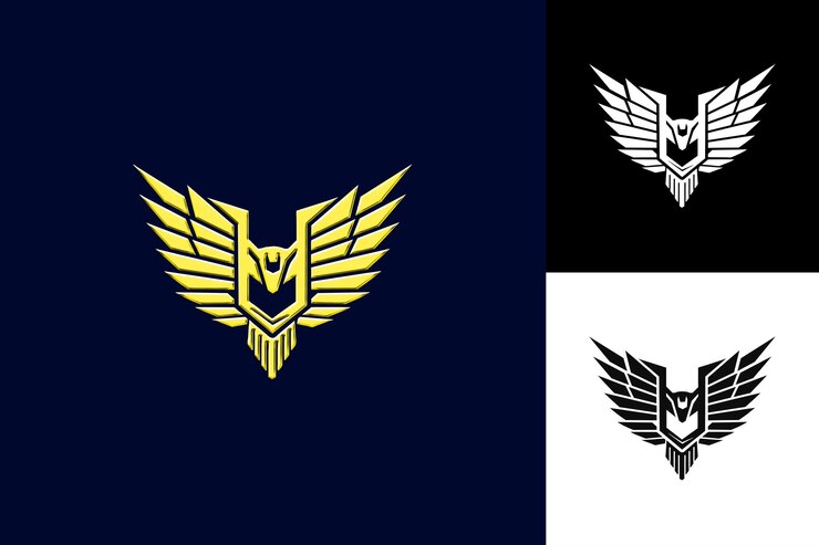 PSD un logotipo de un águila negra y dorada y un fondo negro con un logotipo del símbolo de un aguila