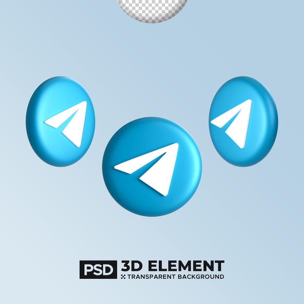 El logotipo aislado de Telegram con icono de aplicación de redes sociales con fondo transparente flotando en renderización 3D