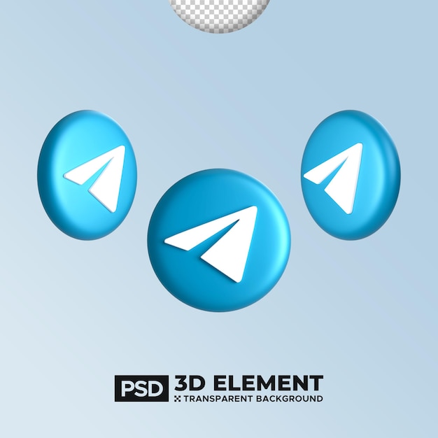 PSD el logotipo aislado de telegram con icono de aplicación de redes sociales con fondo transparente flotando en renderización 3d