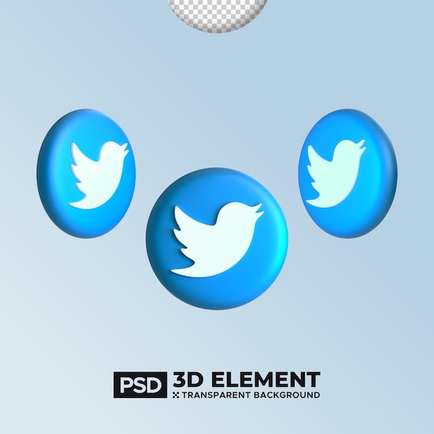 El logotipo aislado de twitter y el icono de la aplicación de redes sociales con fondo transparente flotando en renderización 3d