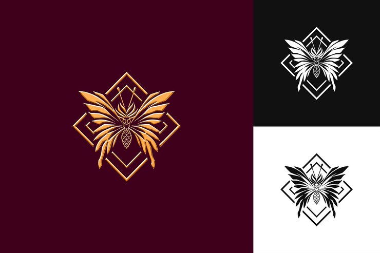 PSD un logotipo para un ángel dorado y un fondo negro