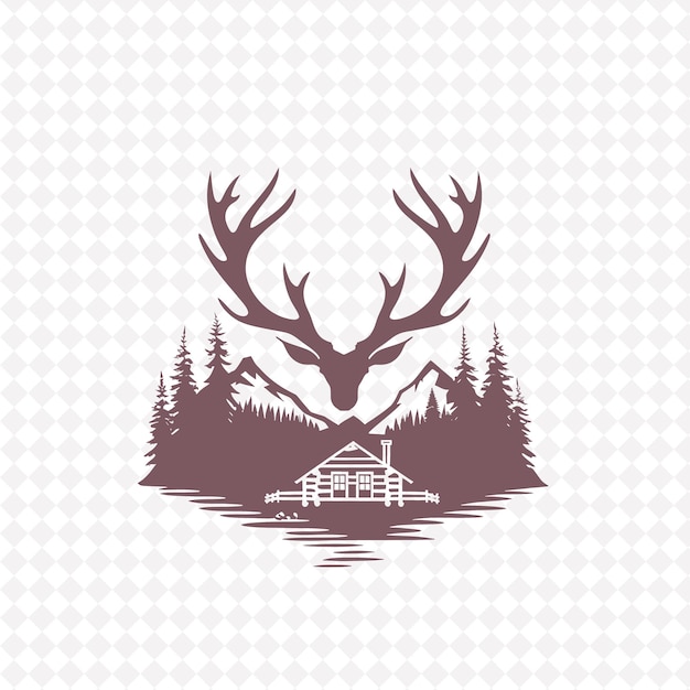 Logotipo de árbol de Aspen rústico con cuernos decorativos y diseños vectoriales de plantas creativas de Cabin Des