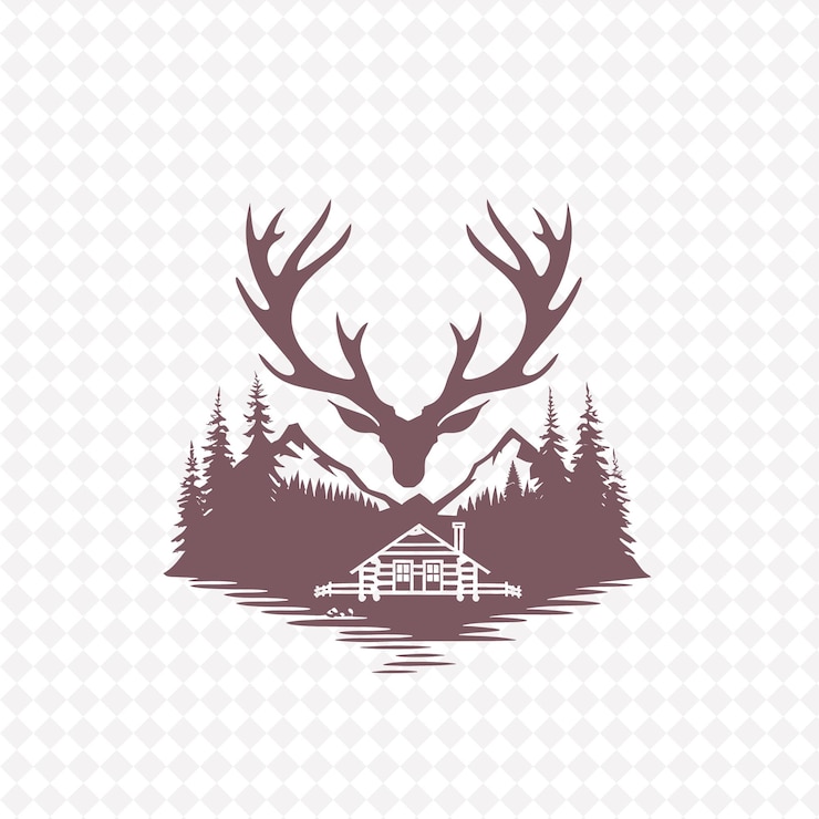 PSD logotipo de árbol de aspen rústico con cuernos decorativos y diseños vectoriales de plantas creativas de cabin des