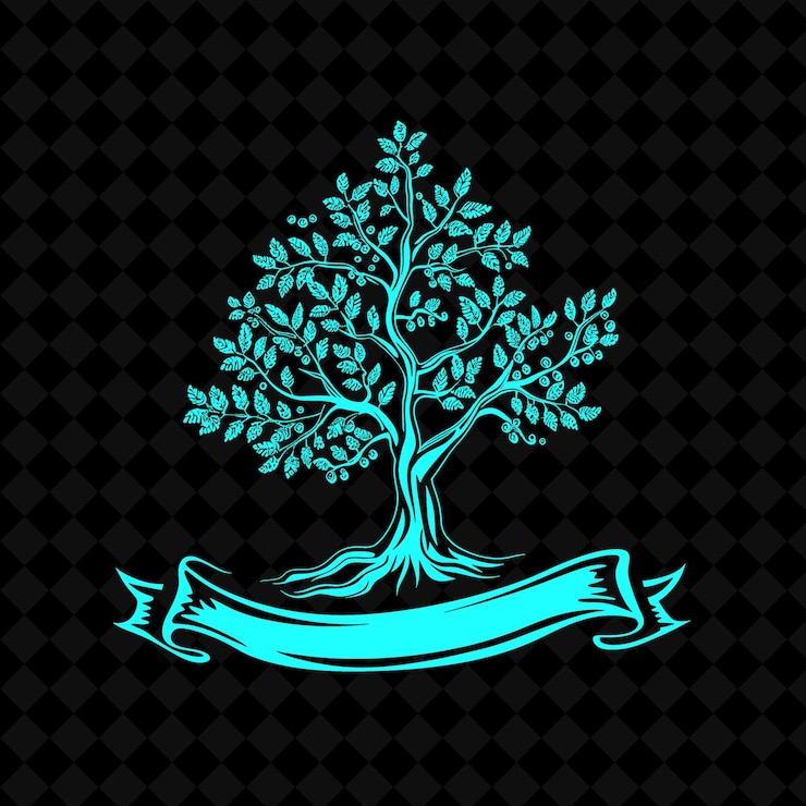 PSD logotipo de árbol de enebro vintage con bayas decorativas y diseños vectoriales creativos de plantas de bandera