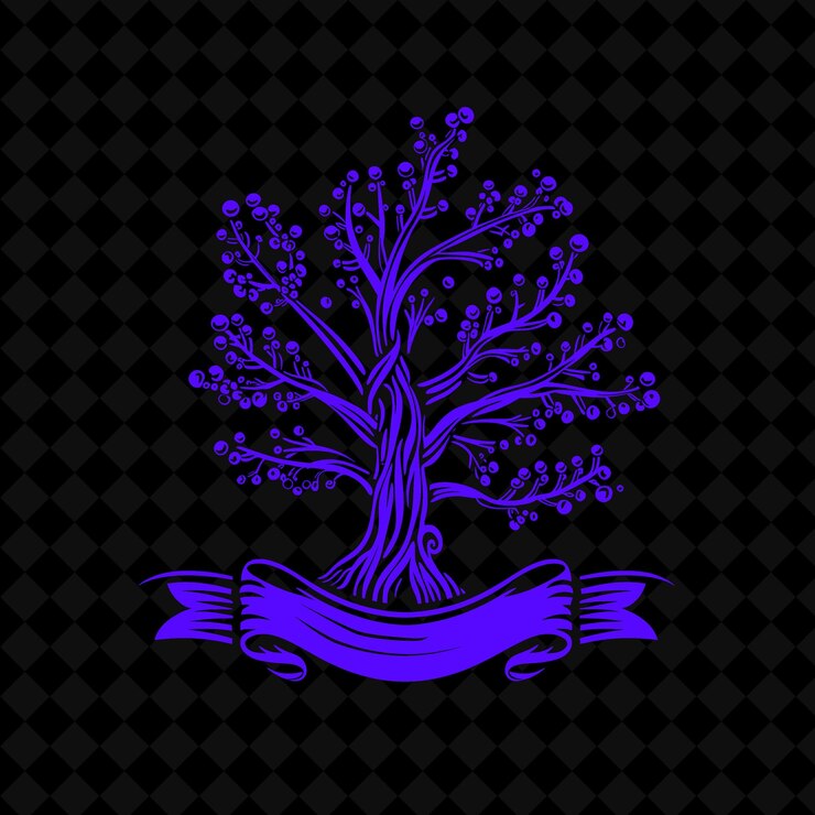 PSD logotipo de árbol de enebro vintage con bayas decorativas y diseños vectoriales creativos de plantas de bandera
