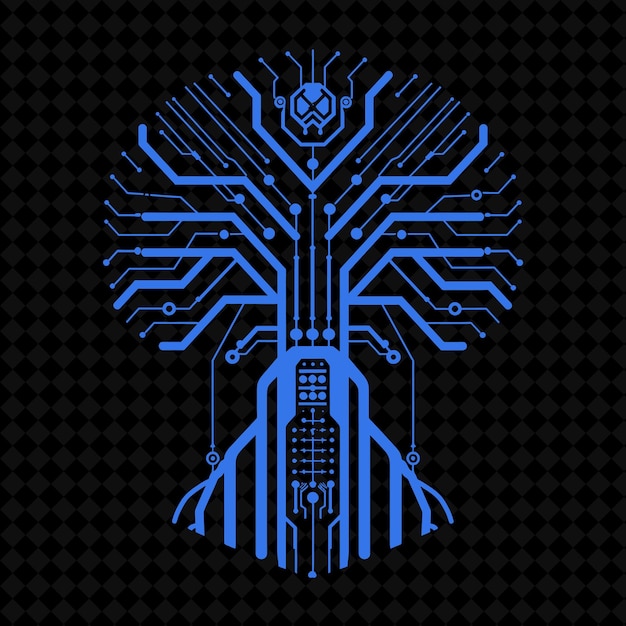 Logotipo de árbol futurista con placa de circuitos decorativos y diseños vectoriales de plantas creativas de robots