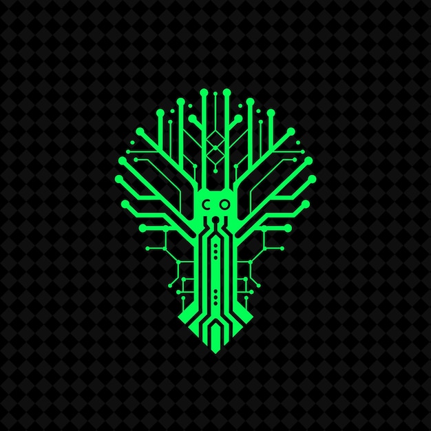 Logotipo de árbol futurista con placa de circuitos decorativos y diseños vectoriales de plantas creativas de robots