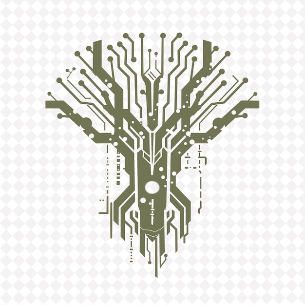 Logotipo de árbol futurista con placa de circuitos decorativos y diseños vectoriales de plantas creativas de robots
