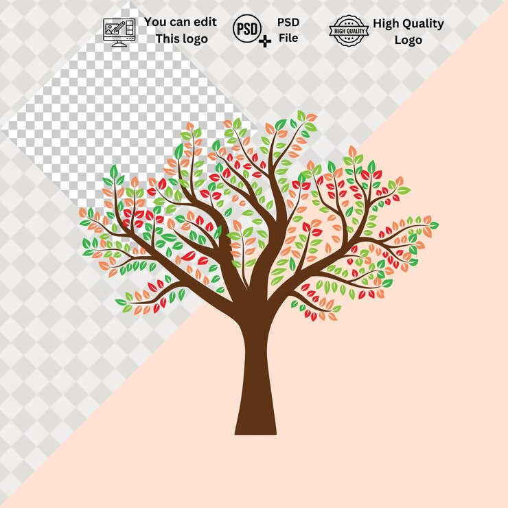 PSD logotipo de árbol moderno y minimalista en fondo transparente