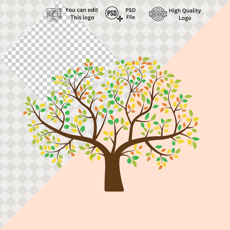 PSD logotipo de árbol moderno y minimalista en fondo transparente