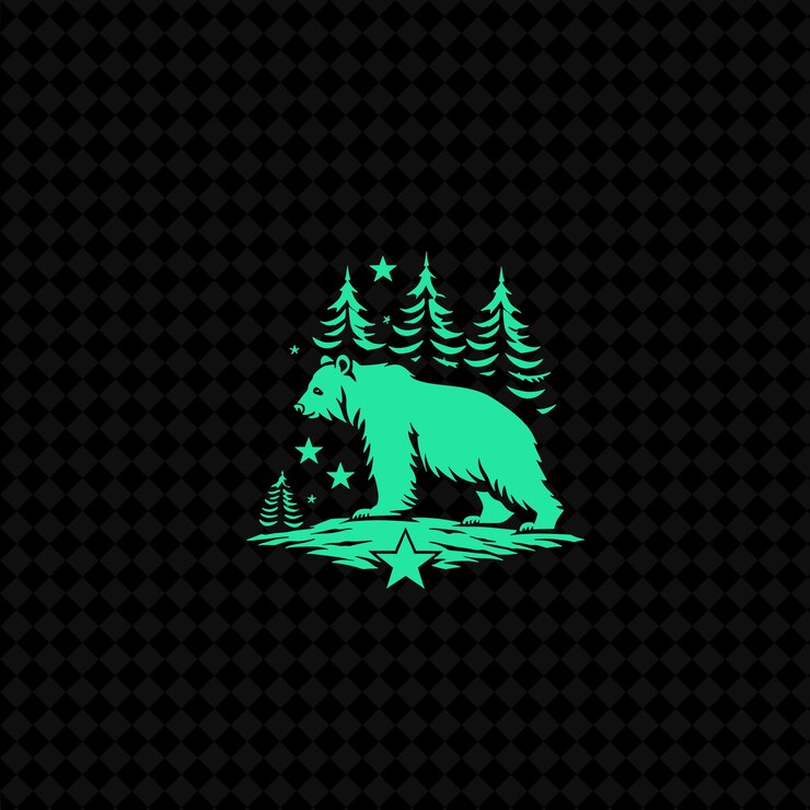 PSD logotipo de árbol de sequoia en negrita con oso y estrella decorativos diseña diseños vectoriales creativos de plantas