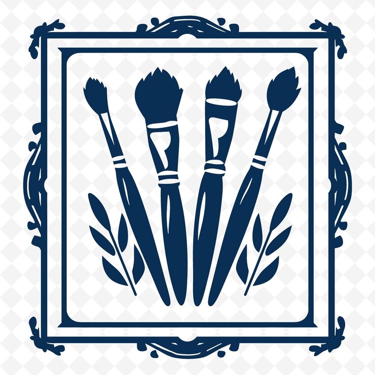 PSD un logotipo azul y blanco para un conjunto de pinceles