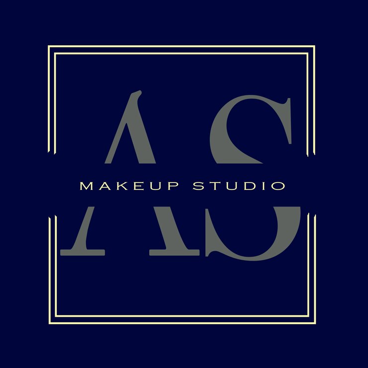 PSD un logotipo azul y dorado para el estudio de maquillaje y el maquillador