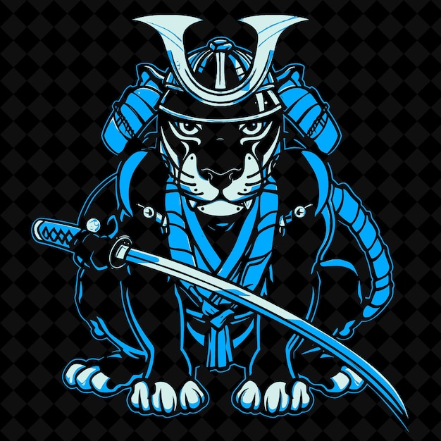 PSD un logotipo azul y negro de un samurai con una espada