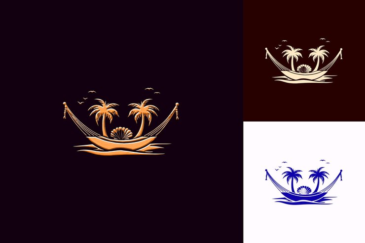 PSD el logotipo de bahama mama con una hamaca y una combinación de conchas marinas m diseños de bebidas inspiradas en los trópicos de png