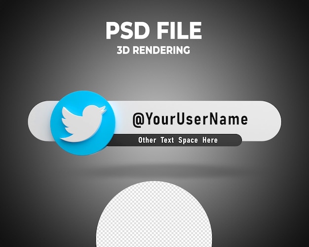 PSD logotipo de banner de tercio inferior de twitter render 3d