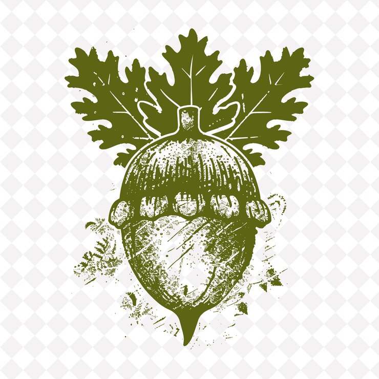 PSD logotipo de bellota rústica con hojas decorativas y una tapa diseñada con diseños vectoriales creativos de plantas