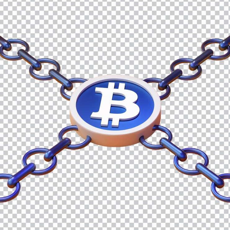 PSD un logotipo de bitcoin con enlaces de cadena de bloques aislados