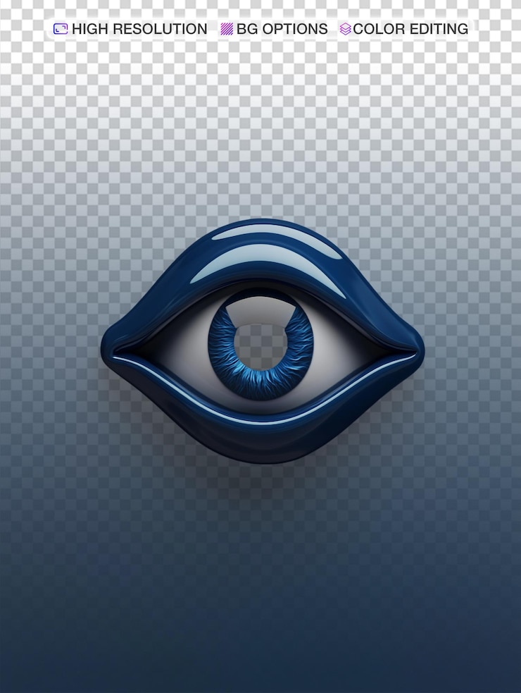 PSD logotipo de blog 3d con icono de ojo en azul oscuro