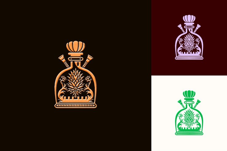 PSD logotipo de botella de whisky con un cardo y una gaita de bolsas diseños de bebidas inspiradas en el cre escocés png tropical