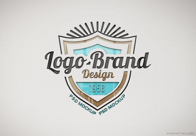 PSD logotipo brilhante em relevo na textura de papel branco mockup