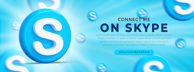 Logotipo brillante de Skype e iconos de redes sociales Banner web