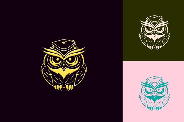 un logotipo de un búho con una cabeza de oro en él