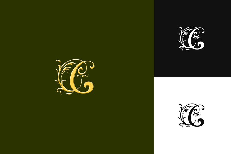 PSD logotipo c com letra de royal grace script logotipo estilo design logotipo ilustração logotipo desenhos vetoriais
