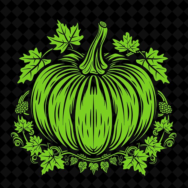 PSD logotipo de calabaza de hiedra de temporada con tallas decorativas y diseños vectoriales de plantas creativas de otoño