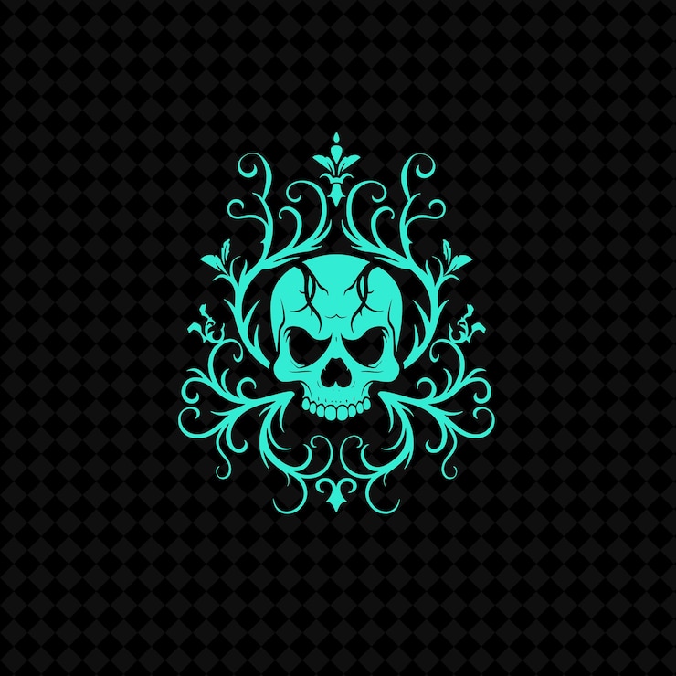 PSD logotipo de la calavera de hiedra gótica con huesos decorativos y vides misteriosas diseños vectoriales creativos de plantas