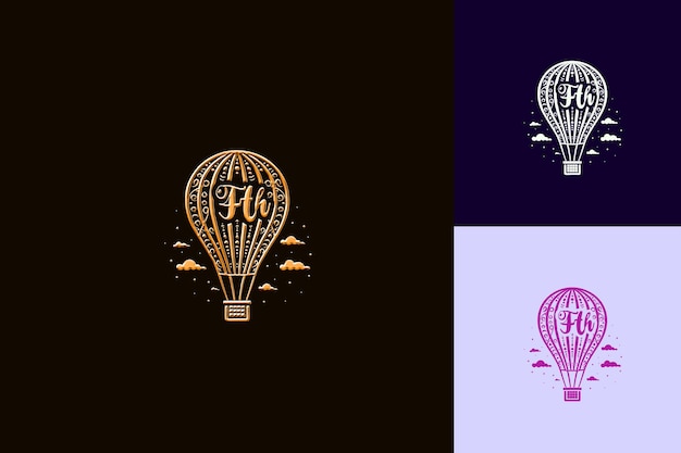 Logotipo caprichoso con texto Logotipo del 45o emblema con un balón de aire caliente Vector Colecciones de diseño abstracto