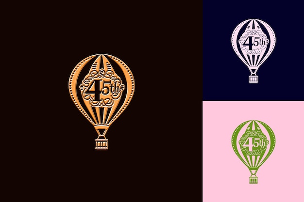Logotipo caprichoso con texto Logotipo del 45o emblema con un balón de aire caliente Vector Colecciones de diseño abstracto