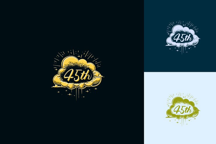 PSD logotipo caprichoso con texto logotipo del 45o emblema con una forma de nube vector colecciones de diseño abstracto