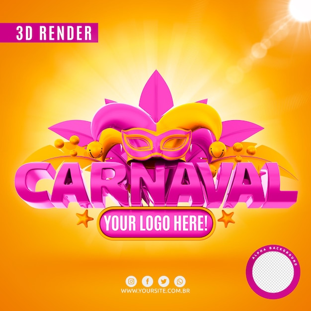 PSD logotipo de carnaval para empresas en renderizado 3d premium psd