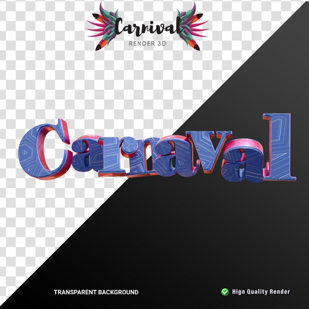 Logotipo de carnaval de renderizado 3d con brillo violeta realista