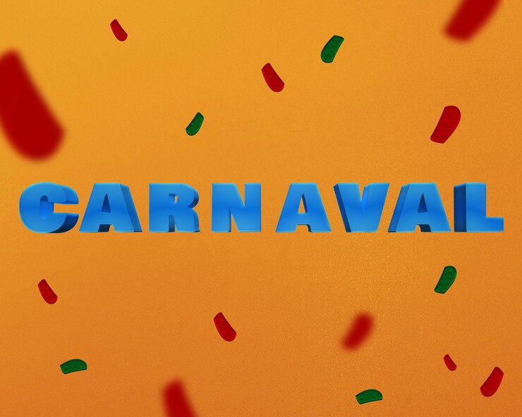 PSD logotipo de carnaval de renderizado 3d con textura naranja realista con elementos de carnaval carnaval escrito en portugués en 3d
