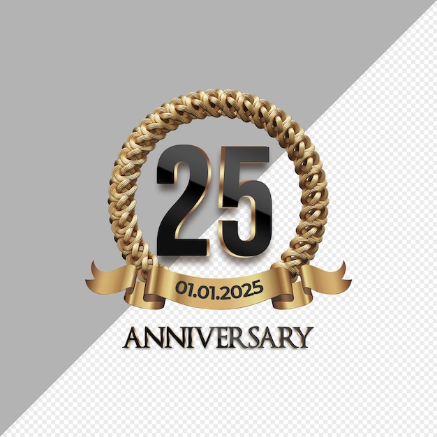 Logotipo de celebración del 25 aniversario con número dorado, brillo de color, aniversario o tarjeta de cumpleaños