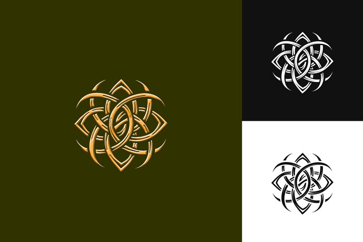 PSD logotipo celtic triskelion con espirales y nudos para colecciones de diseño vectorial abstracto de decorat