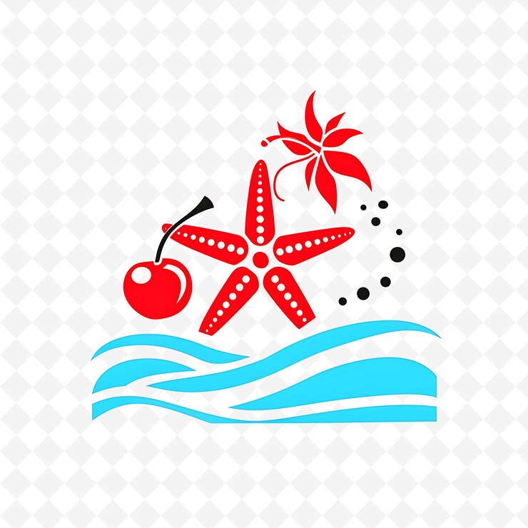 PSD logotipo de cherry soda con una cereza y una estrella de mar de la selva pictori png diseños de bebidas inspiradas en los trópicos