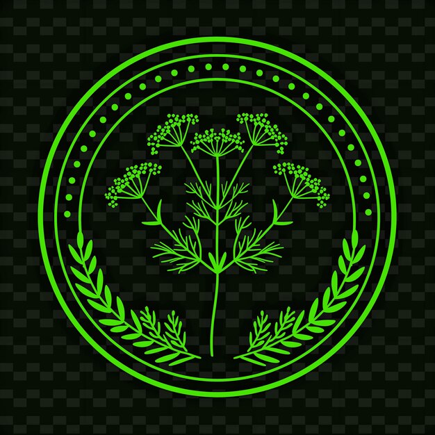 Logotipo circular de Dill Sprig con marco circular decorativo y colecciones de diseño vectorial de hierbas naturales