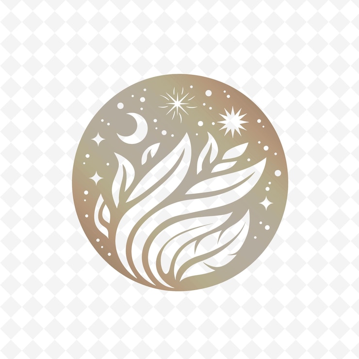 PSD logotipo circular de hoja de menta con remolinos decorativos y estrellas en la naturaleza colecciones de diseño vectorial de hierbas