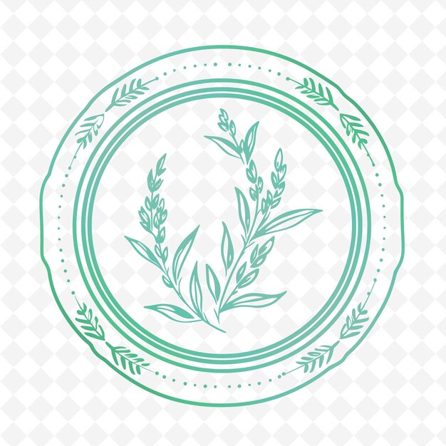 PSD el logotipo circular de tarragon sprig con marco circular decorativo colecciones de diseño vectorial de hierbas de la naturaleza