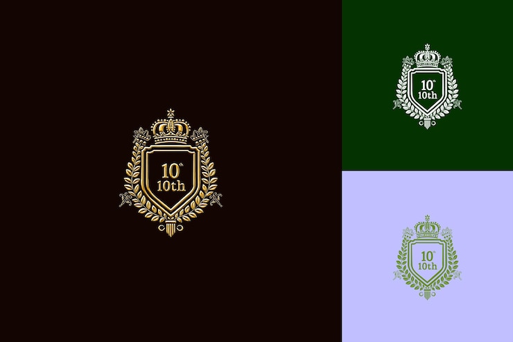 PSD logotipo clásico con texto 10o emblema logotipo con una cresta forma un vector colecciones de diseño abstracto