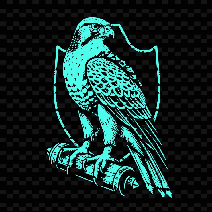 PSD logotipo del club de falconería medieval con goshawk y guantlet para diseños vectoriales tribales de de creative