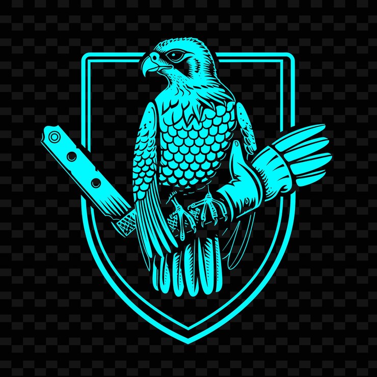 PSD logotipo del club de falconería medieval con halcón y guante para decora diseños vectoriales tribales creativos
