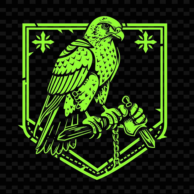 PSD logotipo del club de falconería medieval con halcón y guante para decora diseños vectoriales tribales creativos