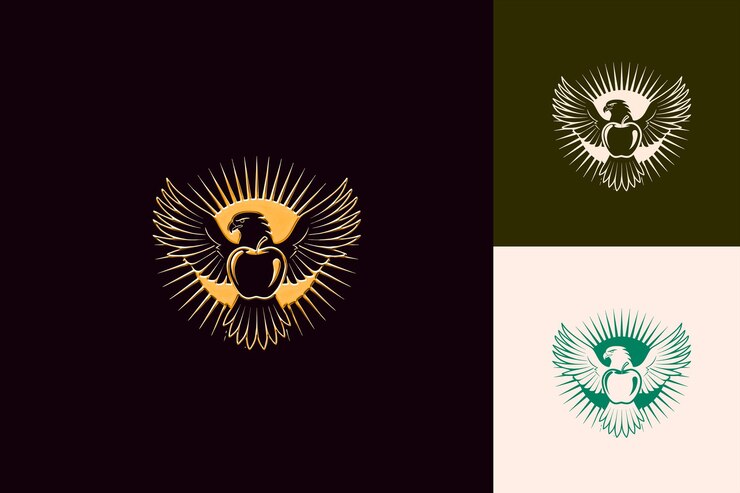 PSD logotipo de cóctel de manzana con una manzana y un emblema de águila de la selva png diseños de bebidas inspiradas en los trópicos