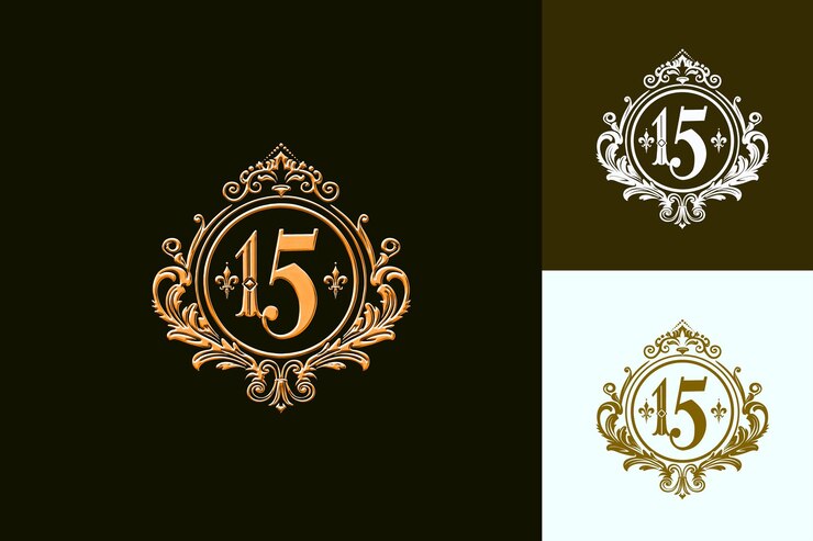 PSD un logotipo para la compañía de 5 con un marco dorado