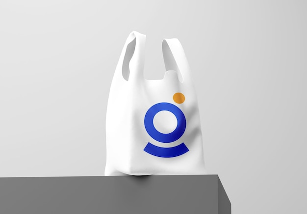 El logotipo de la compañía en una bolsa de plástico blanca
